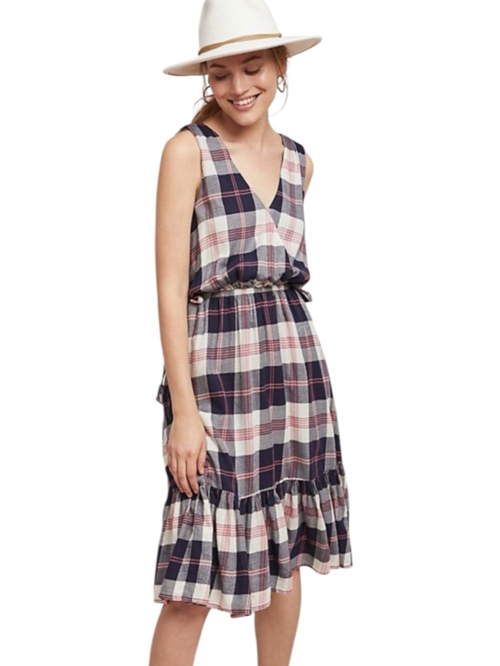 Isabella Sinclair Anthropologie Dickens Plaid Midi Dress Boho Tiered L